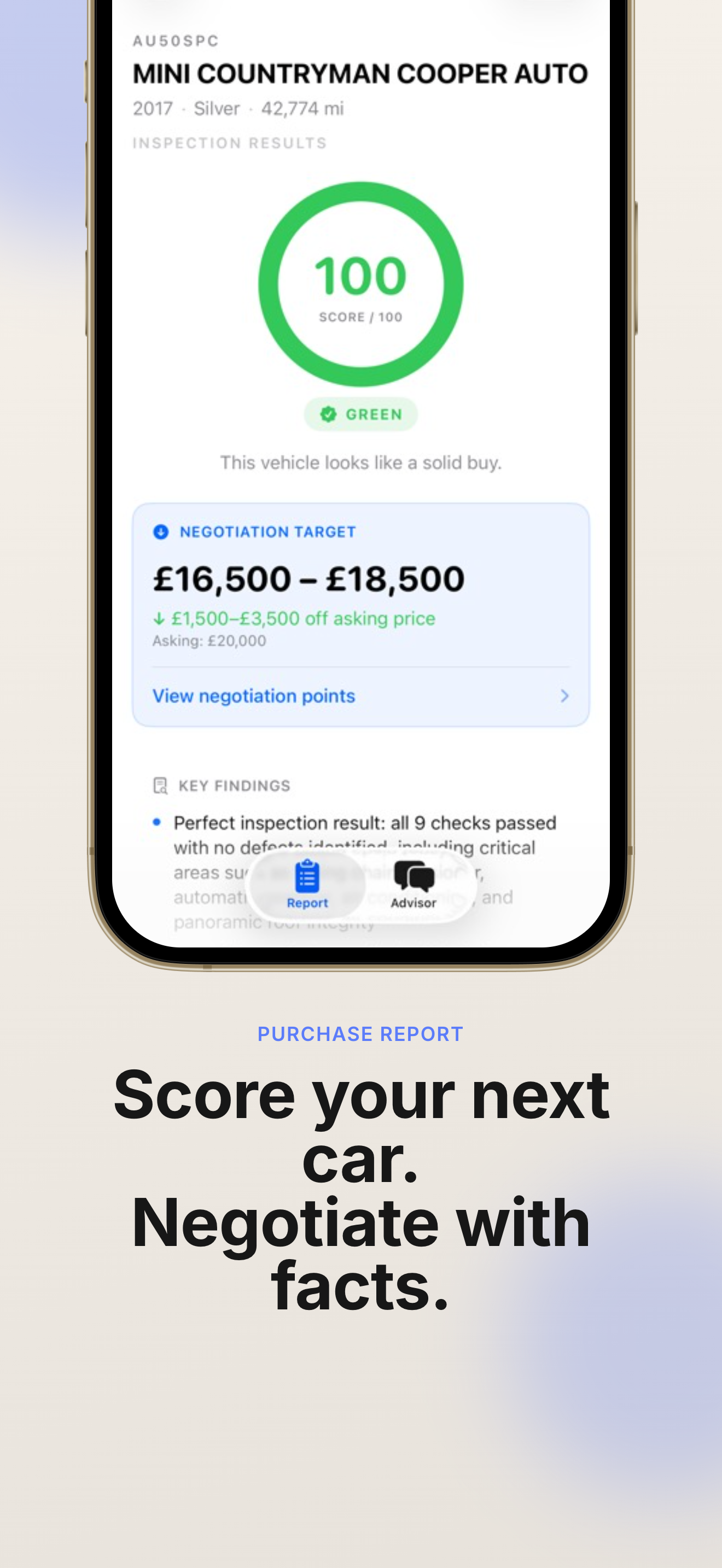 Purchase Report — 100/100 Green score