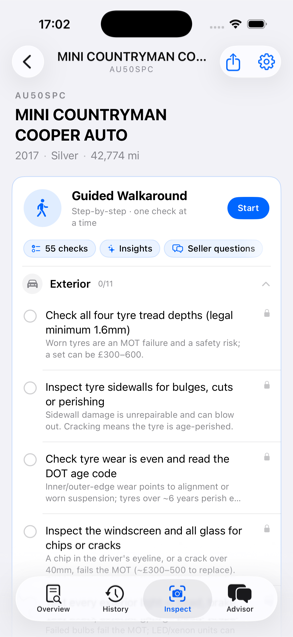 AutoSpect guided inspection checklist